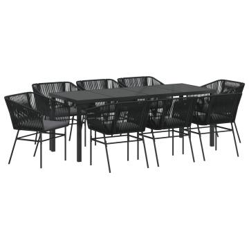 Set de Dining pentru Grădină 9 Piese cu Perne Poliratan Negru - Img 2