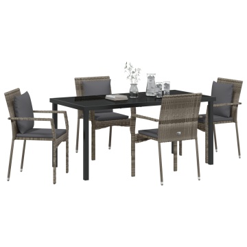Set de dining pentru grădină cu 5 piese cu perne Gri Poliratan - Img 3