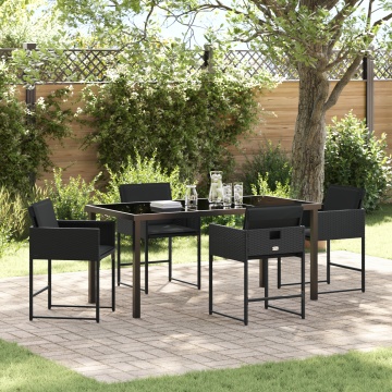 Set de Dining pentru Grădină cu 5 Piese și Perne Negre din Rattan Poliester - Img 1