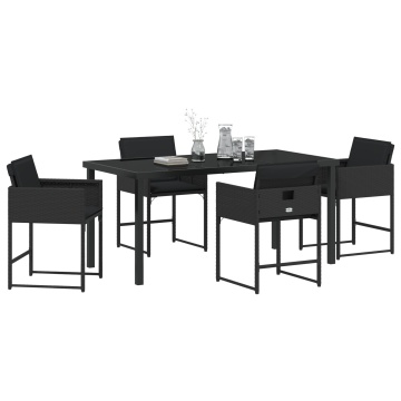 Set de Dining pentru Grădină cu 5 Piese și Perne Negre din Rattan Poliester - Img 3