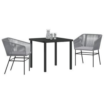 Set de dining pentru grădină din 3 piese cu perne Gri din poliratan - Img 3
