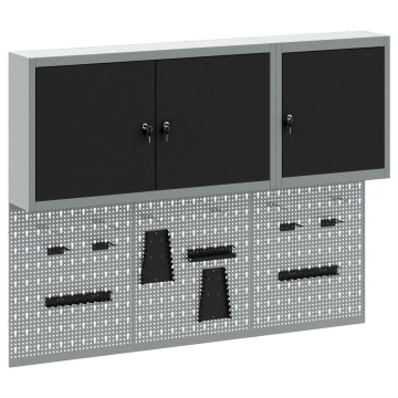 Set de dulap de unelte și panou perforat cu 5 piese montat pe perete Metal negru - Img 2