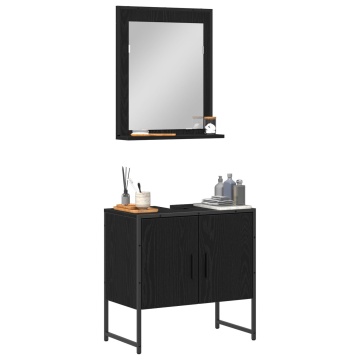 Set de dulapuri pentru baie 2 piese Negru Stejar din lemn tehnologic - Img 3
