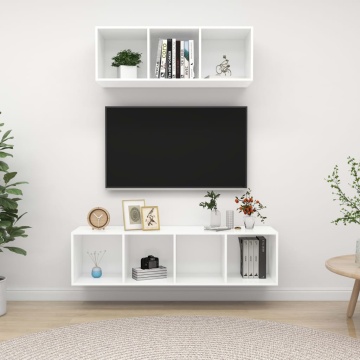 Set de dulapuri TV, 2 piese, alb, lemn prelucrat - Img 1