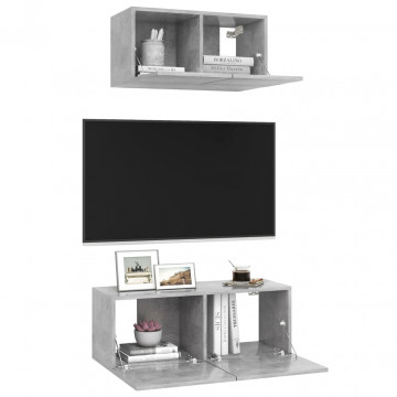 Set de dulapuri TV, 2 piese, gri beton, lemn prelucrat - Img 3