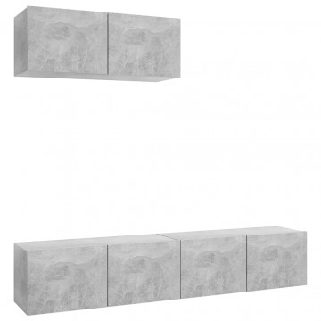 Set de dulapuri TV, 3 piese, gri beton, lemn prelucrat - Img 2