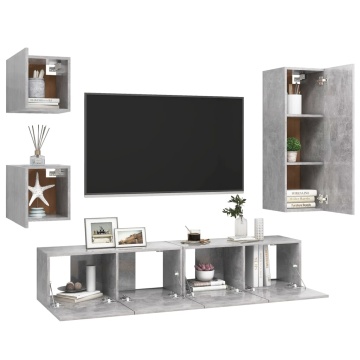 Set de dulapuri TV, 5 piese, gri beton, lemn prelucrat - Img 3