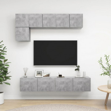 Set de dulapuri TV, 5 piese, gri beton, lemn prelucrat - Img 1
