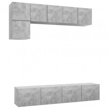 Set de dulapuri TV, 5 piese, gri beton, lemn prelucrat - Img 2