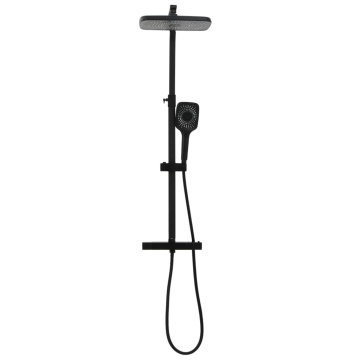 Set de duș cu două capete, mixer și furtun, negru, alamă - Img 3