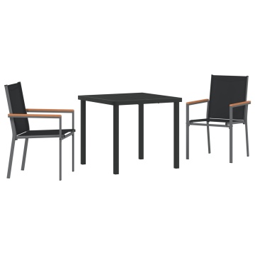 Set de Masă de Grădină 3 Piese Negru Textilena și Oțel - Img 2