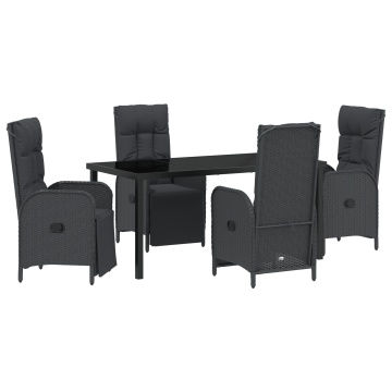 Set de masă de grădină 5 piese cu perne Negru Poliratan - Img 2