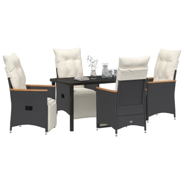 Set de masă de grădină 5 piese cu perne Ratan Poly Negru - Img 3