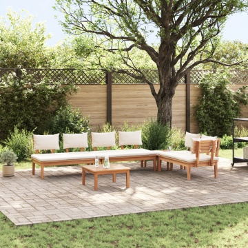 Set de Masa de Grădină cu 5 Piese cu Pernițe Lemn Solid Teak, Set de Bancă de Grădină cu 2 Piese Lemn Solid Teak - Img 1