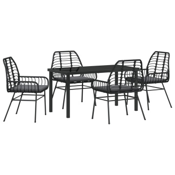 Set de masă de grădină cu 5 piese și perne Negru Rattan Poliester - Img 2