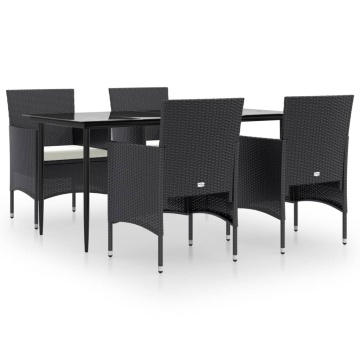 Set de masă pentru grădină, 5 piese, cu perne, negru - Img 2