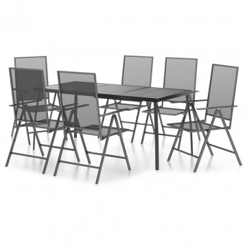 Set de masă pentru grădină, 7 piese, antracit, oțel - Img 2