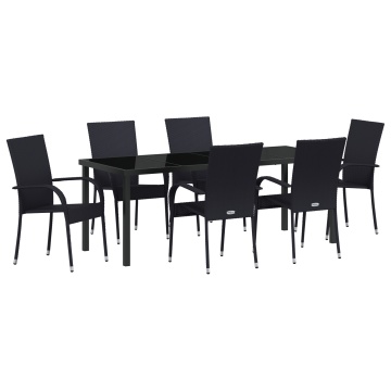 Set de masă pentru grădină 7 piese Poliratan negru - Img 2