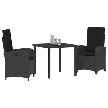Set de Masă pentru Grădină cu 3 Piese, Negru, Ratan Polimer - Img 3