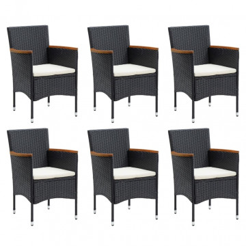 Set de masă pentru grădină cu perne, 7 piese, negru, poliratan - Img 3