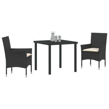 Set de Masă pentru Grădină cu Perne Ratan Sintetic Negru, Masa Neagră 80x80x73 cm cu Sticlă Temperată - Img 3
