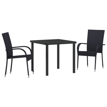 Set de Masă pentru Grădină din 3 Piese Negru Poliratan - Img 2