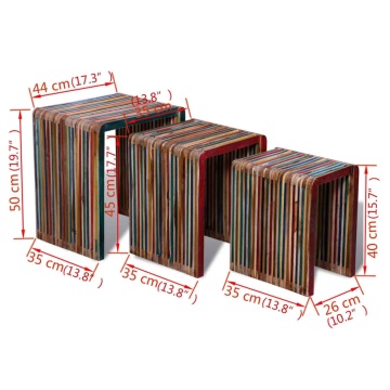 Set de mese suprapuse 3 piese, lemn de tec reciclat, multicolor - Img 7