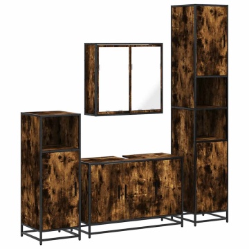 Set de mobilier de baie 4 piese Lemn prelucrat de stejar afumat - Img 2