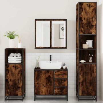 Set de mobilier de baie 4 piese Lemn prelucrat de stejar afumat - Img 3