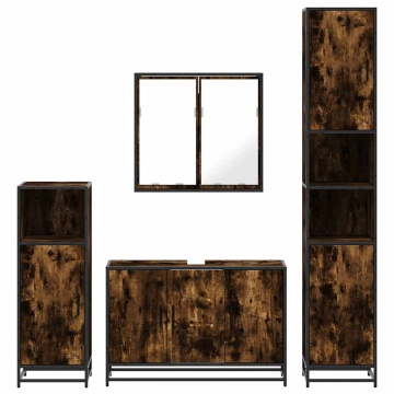 Set de mobilier de baie 4 piese Lemn prelucrat de stejar afumat - Img 8