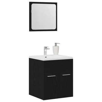 Set de mobilier de baie din 2 piese din lemn de stejar negru - Img 4