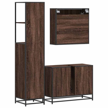 Set de mobilier de baie din 3 piese din lemn de stejar maro - Img 7