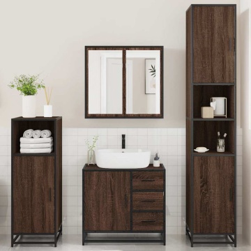 Set de mobilier de baie din 4 piese din lemn de stejar maro - Img 3