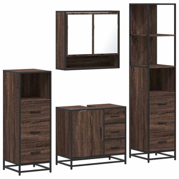 Set de mobilier de baie din 4 piese din lemn de stejar maro - Img 2
