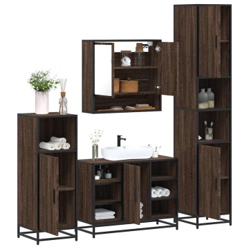 Set de mobilier de baie din 4 piese din lemn de stejar maro - Img 1
