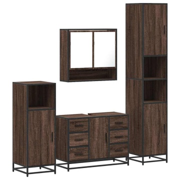 Set de mobilier de baie din 4 piese din lemn de stejar maro - Img 2