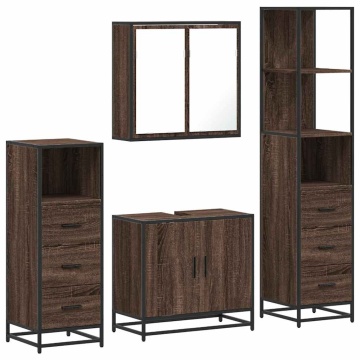 Set de mobilier de baie din 4 piese din lemn de stejar maro - Img 2