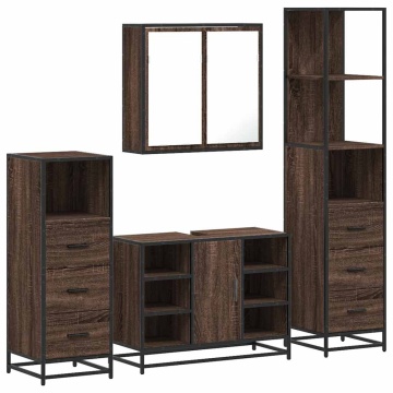 Set de mobilier de baie din 4 piese din lemn de stejar maro - Img 2