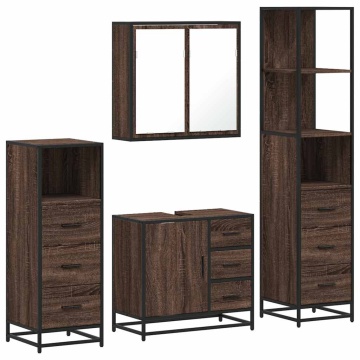 Set de mobilier de baie din 4 piese din lemn de stejar maro - Img 2