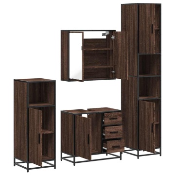 Set de mobilier de baie din 4 piese din lemn de stejar maro - Img 5