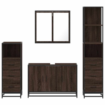 Set de mobilier de baie din 4 piese din lemn de stejar maro - Img 8