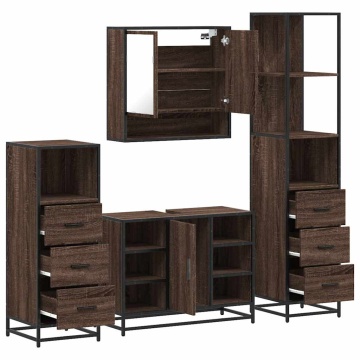 Set de mobilier de baie din 4 piese din lemn de stejar maro - Img 5