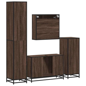 Set de mobilier de baie din 4 piese din lemn de stejar maro - Img 7