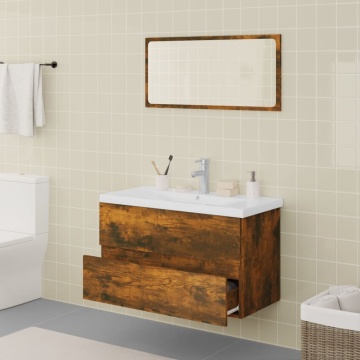 Set de mobilier de baie, stejar fumuriu, lemn prelucrat - Img 3