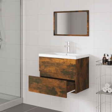 Set de mobilier de baie, stejar fumuriu, lemn prelucrat - Img 4