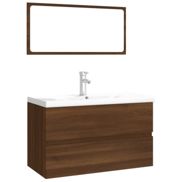 Set de mobilier de baie, stejar maro, lemn prelucrat - Img 2