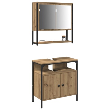 Set de mobilier pentru baie 2 piese din lemn de stejar artistic - Img 3
