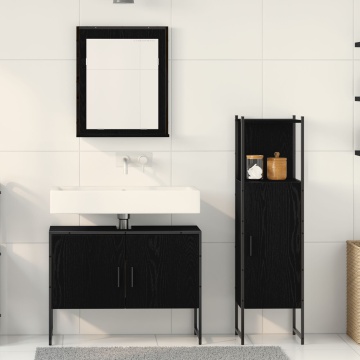 Set de Mobilier pentru Baie 3 Piese Negru Stejar Lemn Prelucrat - Img 4