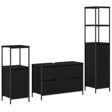 Set de mobilier pentru baie 3 piese - Stejar negru din lemn prelucrat - Img 2