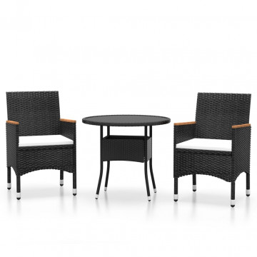 Set de mobilier pentru grădină, 3 piese, negru, poliratan - Img 2